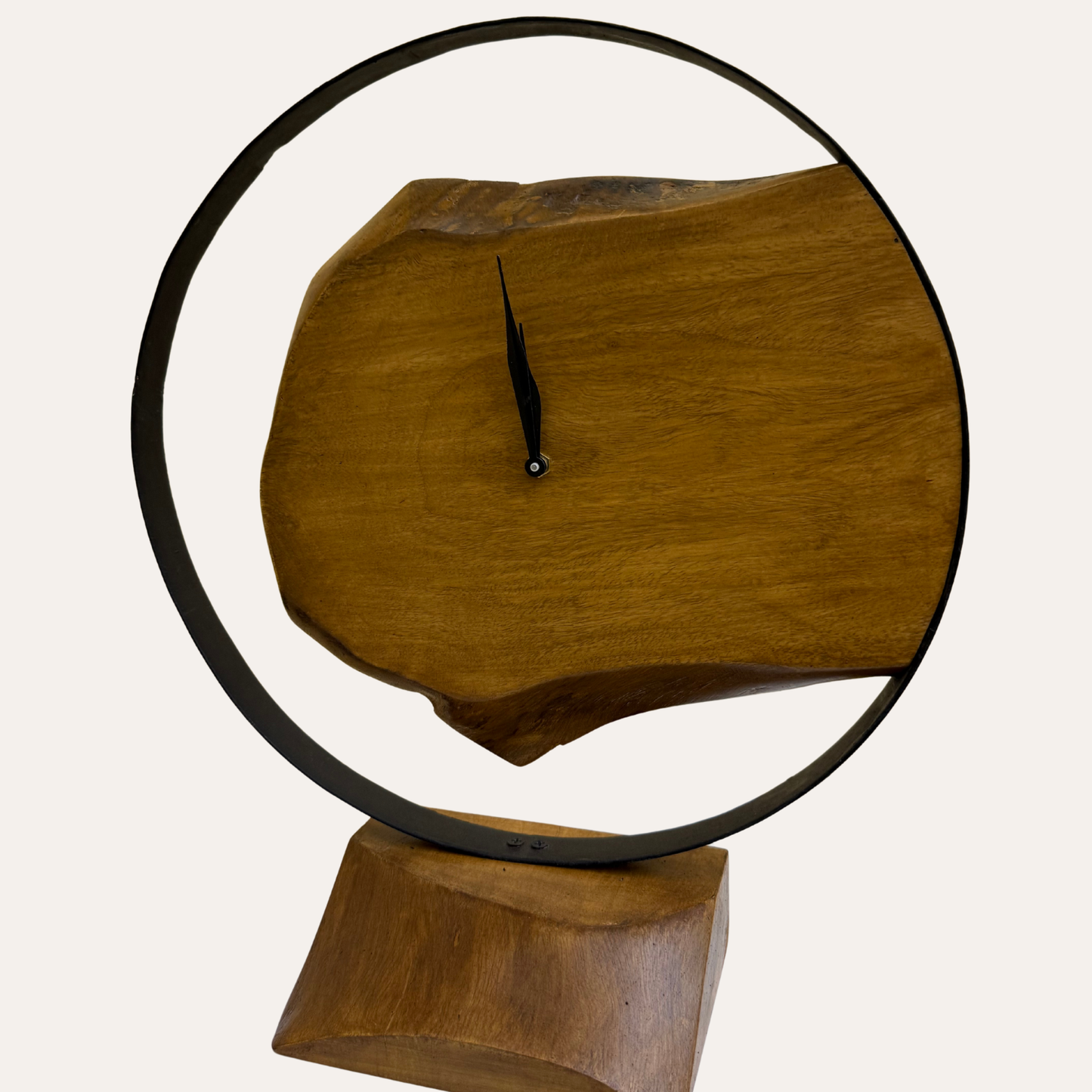 Sheesham Wood & Metal Table Clock – Rustic Modern | Adaptivo Furniture