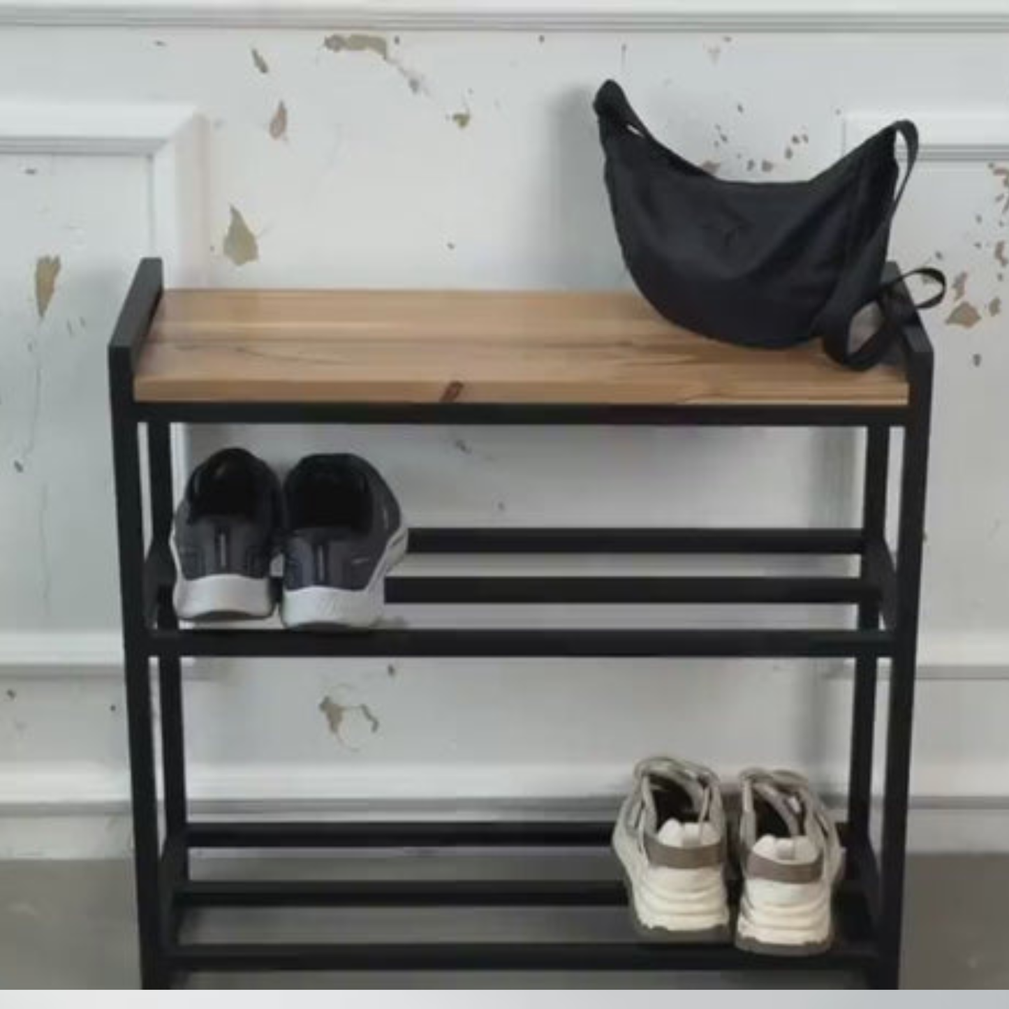 2-Tier Shoe Storage Bench – Wooden Hallway Shoe Organizer with Metal Frame by Adaptivo Furniture