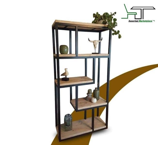 Metal Wood Wall Standing Tall Shelf