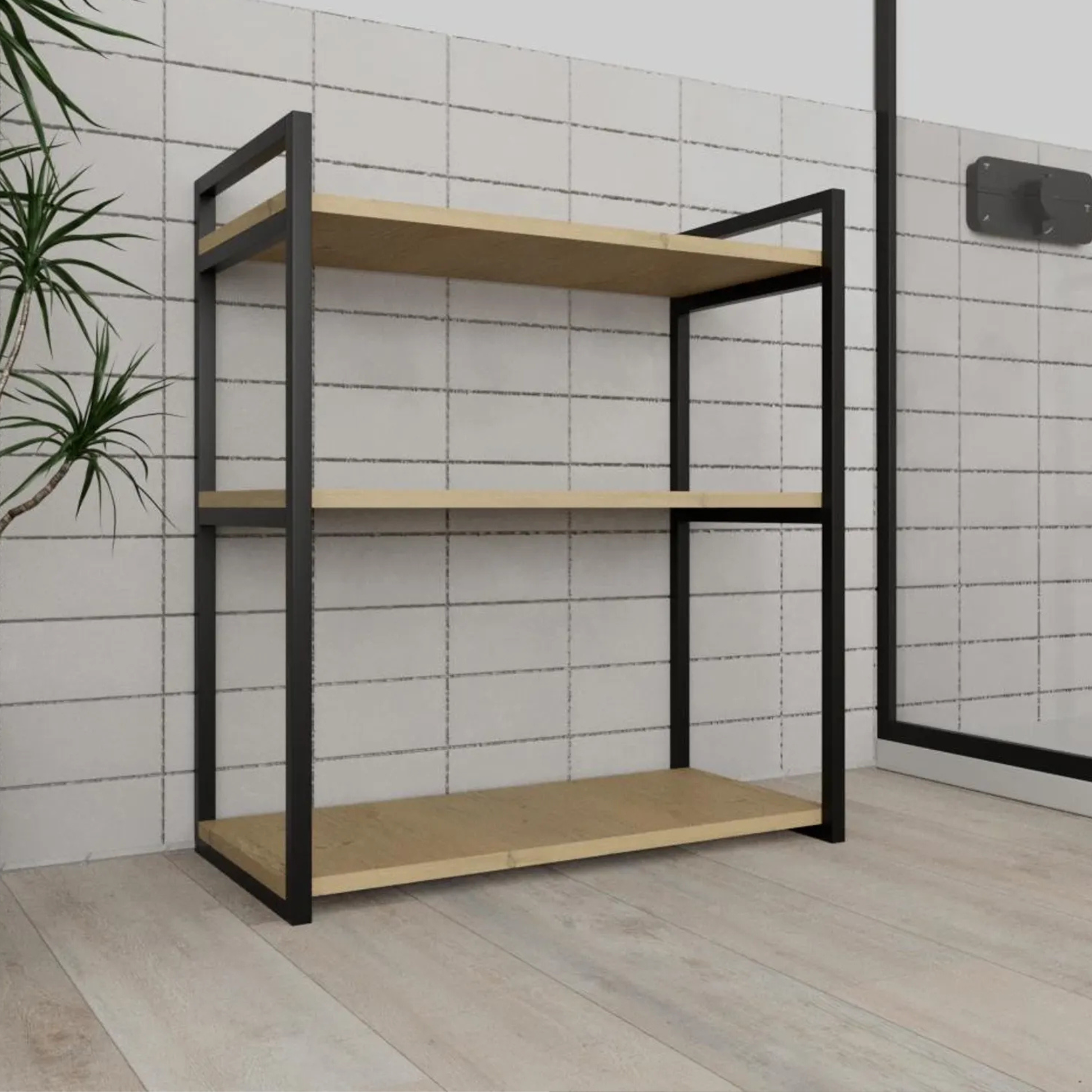 3 tier metal and wood bathroom storage shelf modern design