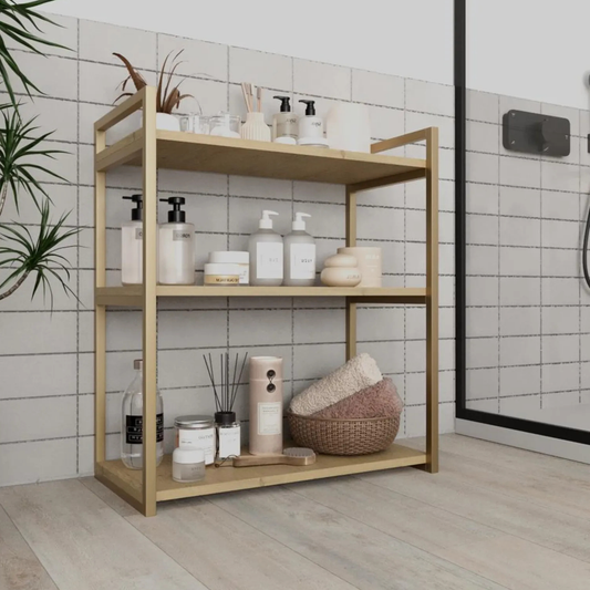 Freestanding bathroom organizer rack for towels and toiletries