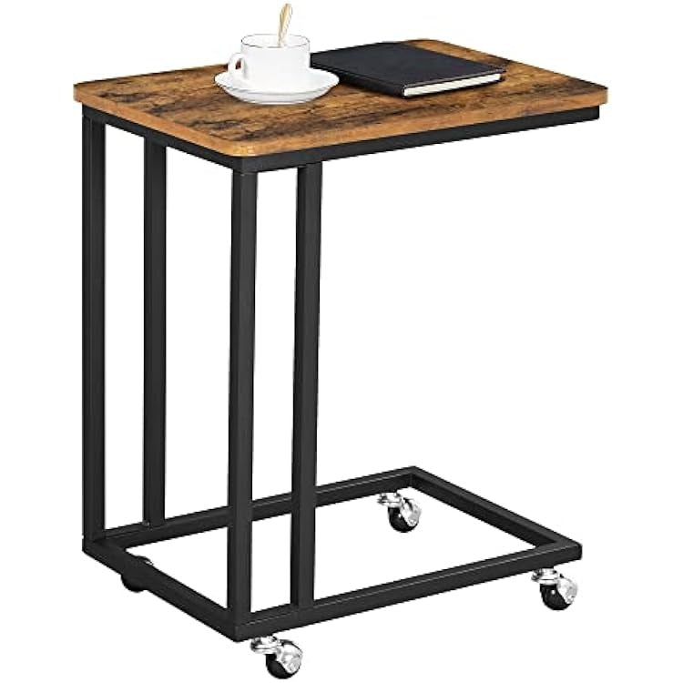 C Shaped End Table with Rolling Casters, Industrial Side Table