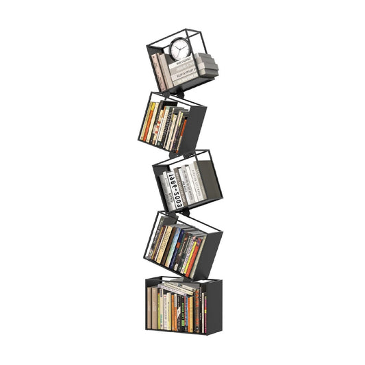 5-Tier Metal Geometric Bookshelf, For Living Room, Bedroom, Office, Corner, Black