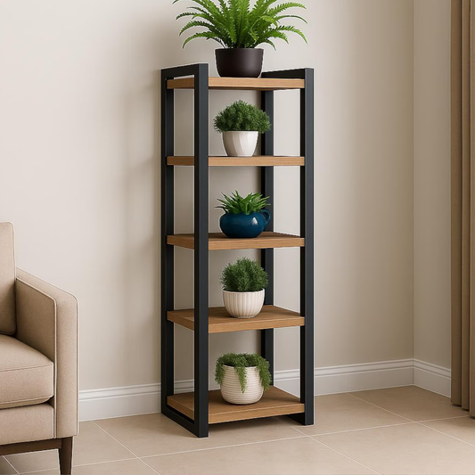 “5-Tier Sheesham Wood Plant Stand – Wooden & Metal Display Rack by Adaptivo Furniture”