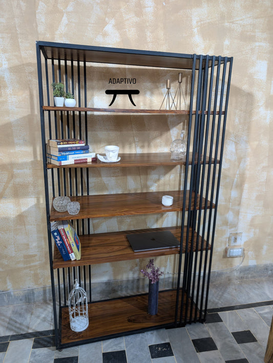 Freestanding bookshelf with Sheesham wood and metal frame
