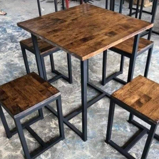 5 Piece Dining Table and Chairs Set – Sheesham Wood Top with Black Metal Frame by Adaptivo Furniture