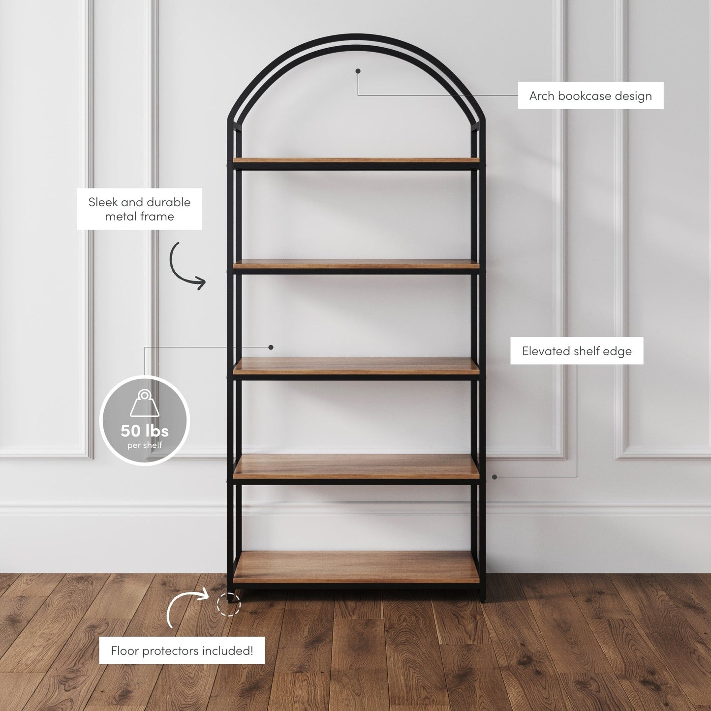 Metal 5-Shelf Arched Bookshelves