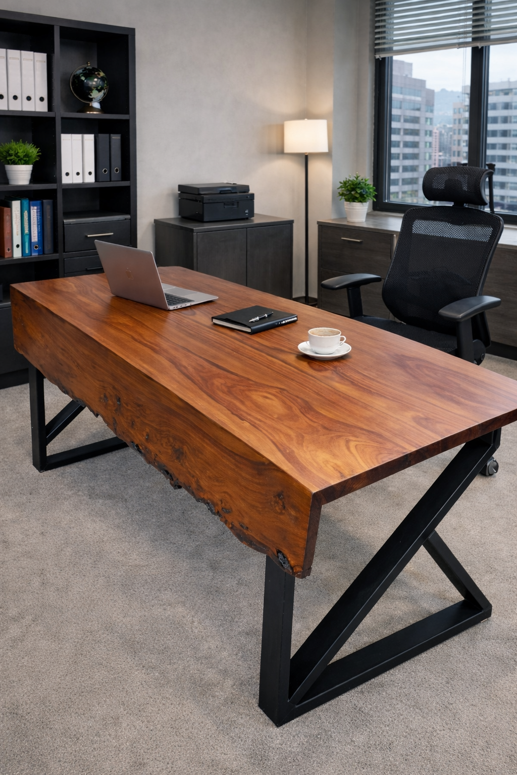 Live Edge Sheesham Wood Office Table with Metal Legs – Industrial Solid Wood Desk | Adaptivo Furniture
