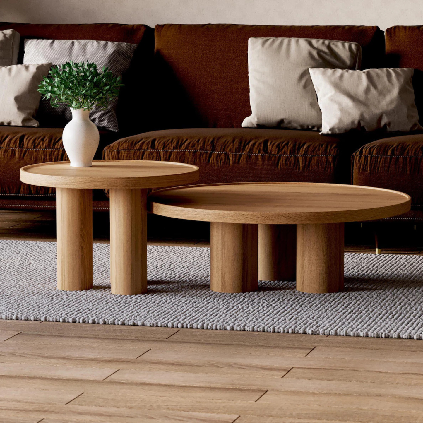 Round Sheesham Nesting Coffee Tables – Large 35” & Small 24” handcrafted solid wood set