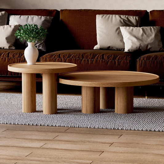 Round Sheesham Nesting Coffee Tables – Large 35” & Small 24” handcrafted solid wood set