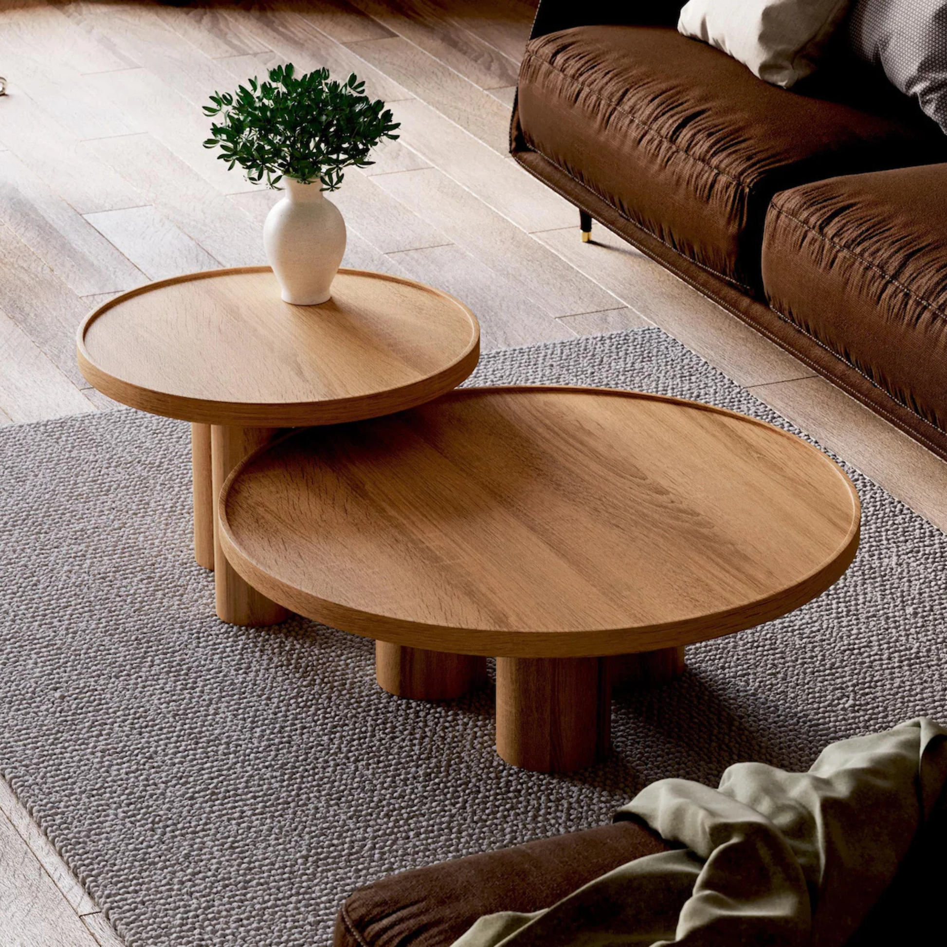 Aesthetic Sheesham Nesting Coffee Tables – Japandi Round Set of 2 by Adaptivo Furniture