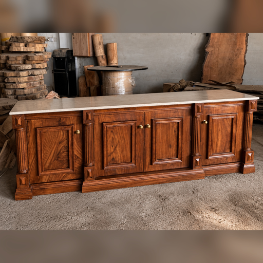 Sheesham Wood TV Console with Marble Top
