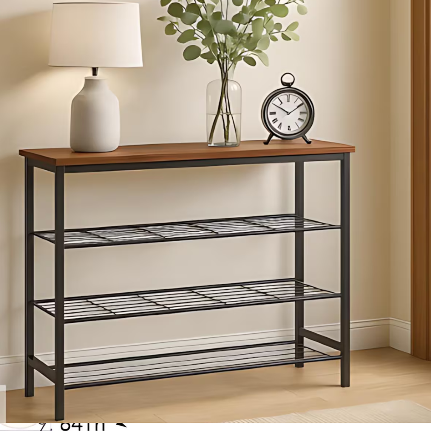 Handmade 4-Tier Metal Shoe Rack with Solid Sheesham Wood Top – Modern Entryway Organizer by Adaptivo Furniture