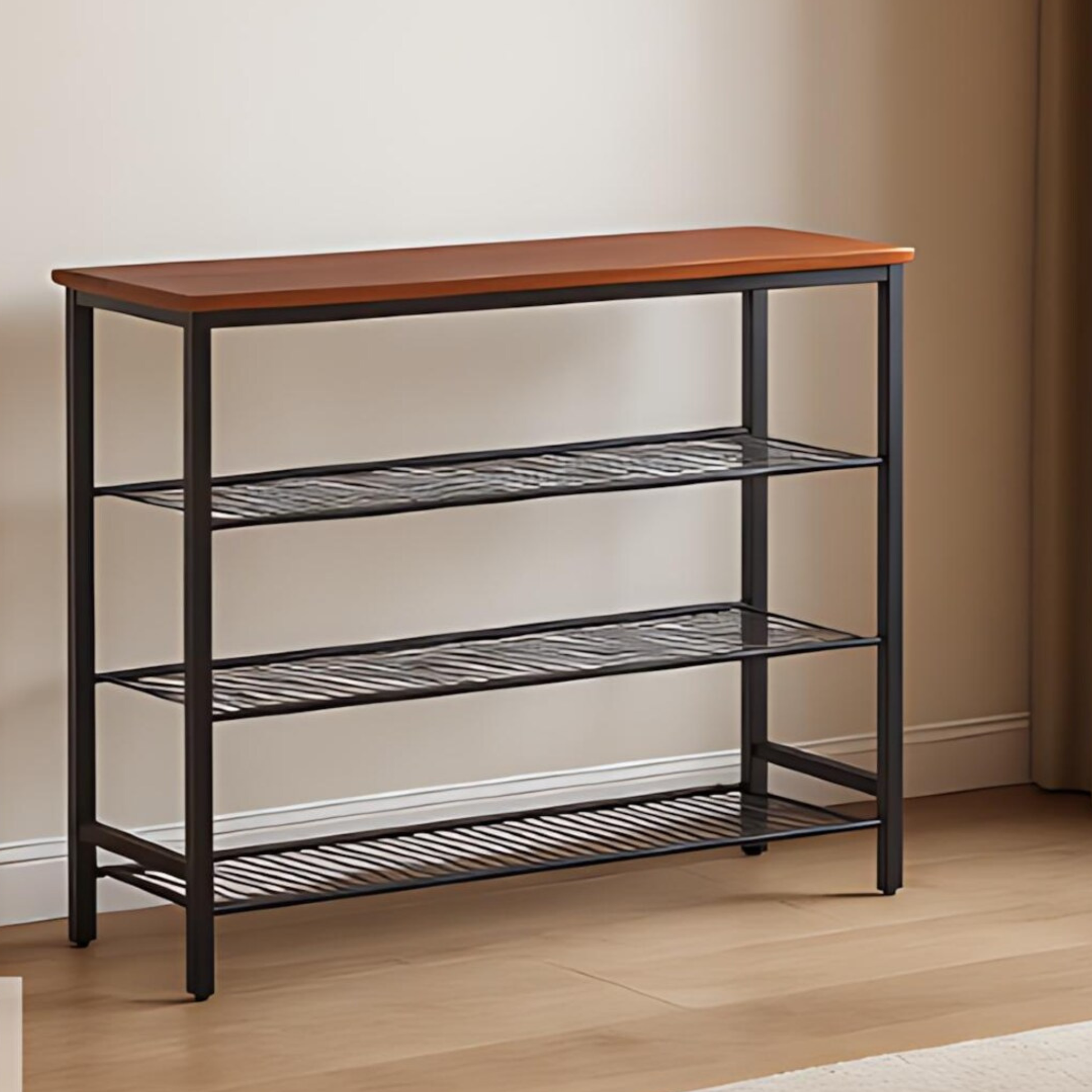 4-Level Metal Shoe Storage Rack – Wooden Top Shoe Organizer for Hallway or Bedroom by Adaptivo Furniture