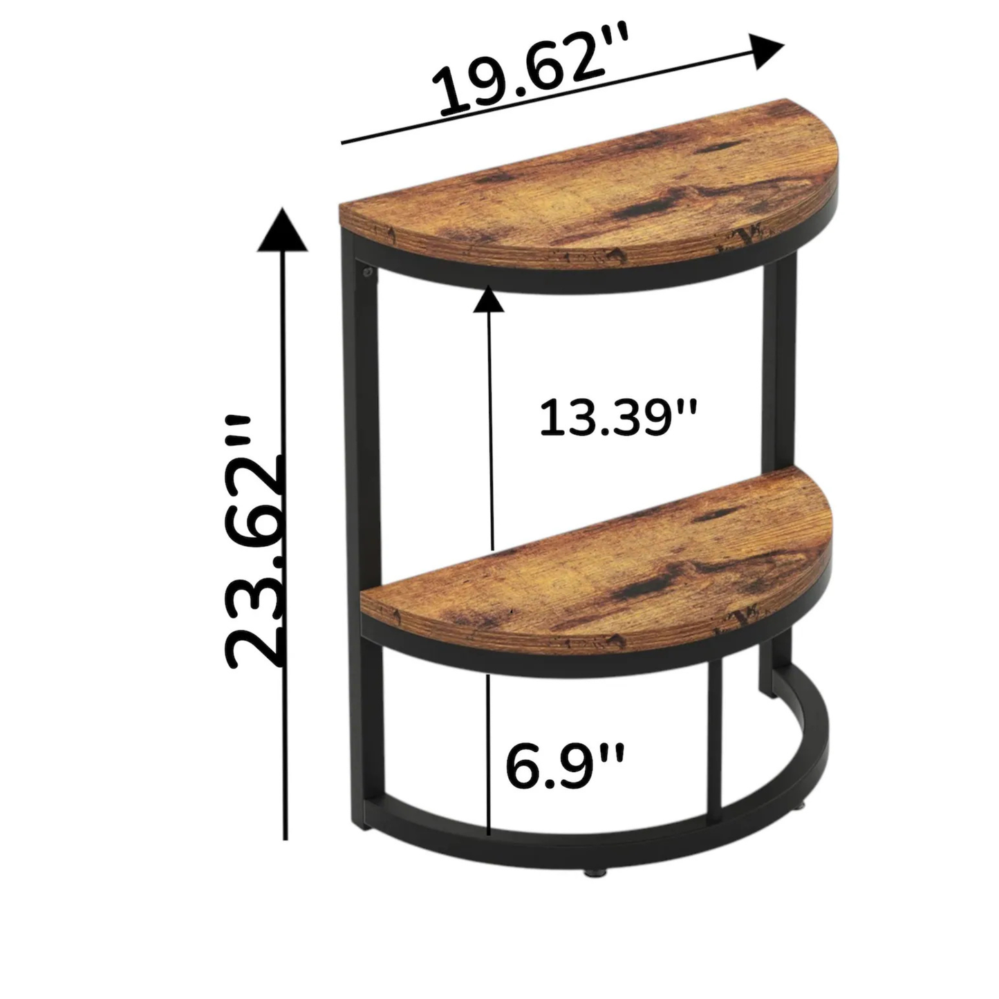 Modern half round side table placed beside sofa in living room interior