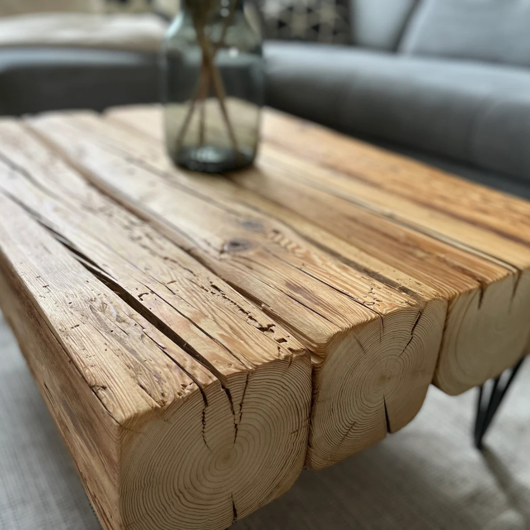 Handcrafted Solid Sheesham & Acacia Wood Coffee Table | Rustic Industrial Hairpin Leg Coffee Table | Modern Living Room Furniture