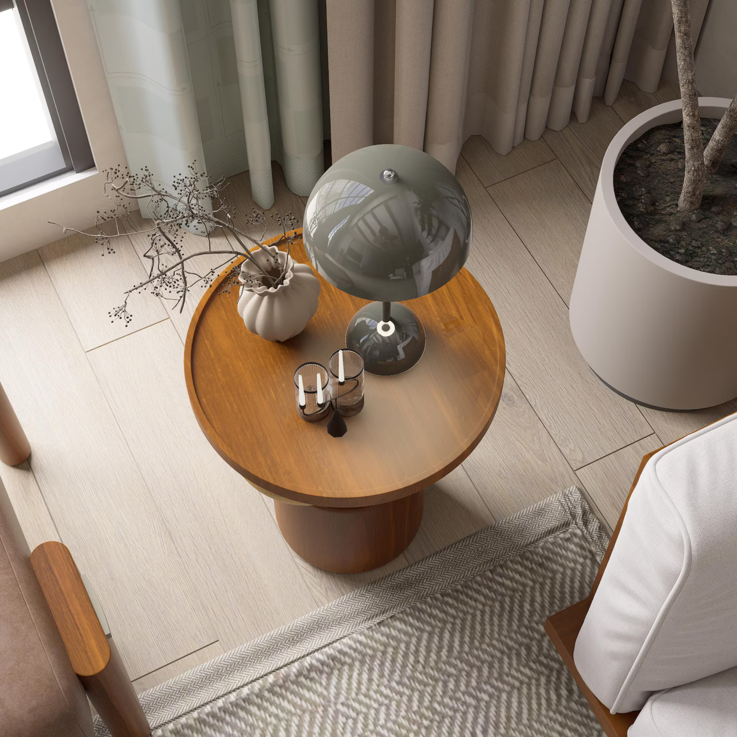 Handmade Solid Sheesham Wood Round Side Table | Modern Minimalist Accent Table by Adaptivo Furniture