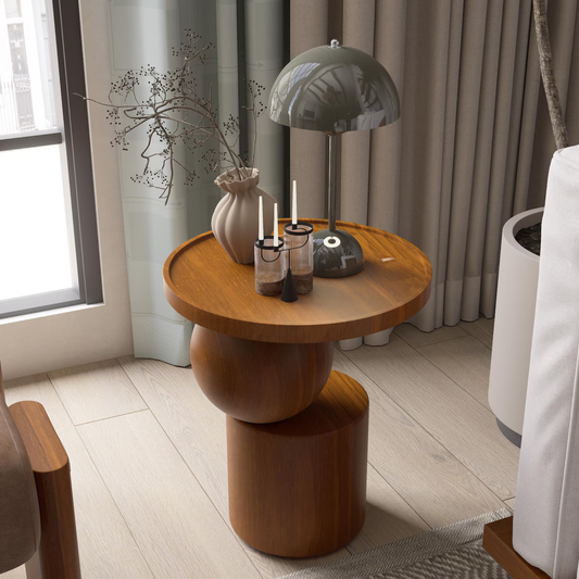 Pure solid wood round side table 16 inch diameter natural finish