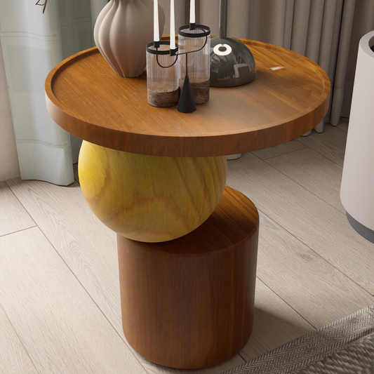 Handmade solid Sheesham wood round side table modern minimalist design