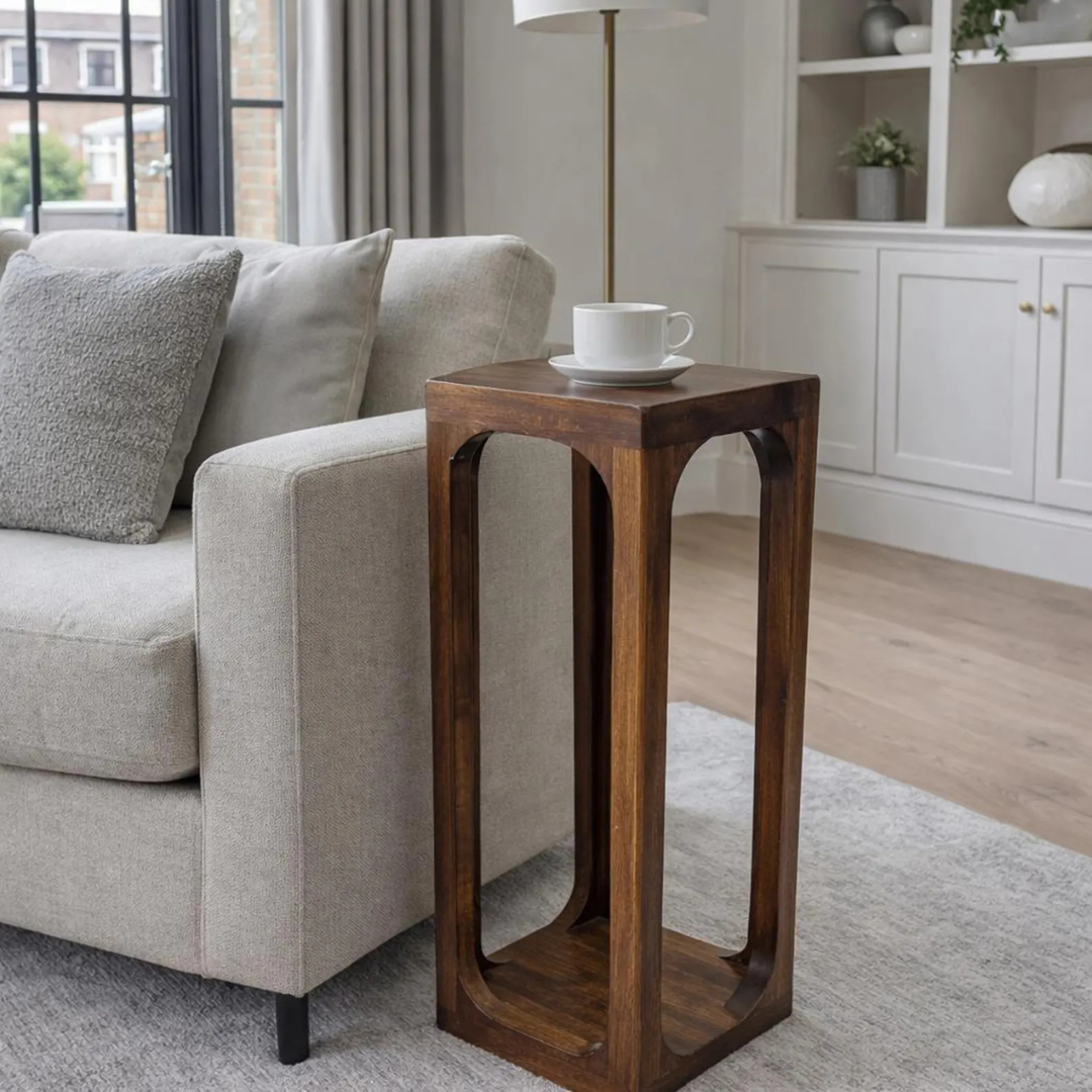 Handmade Solid Sheesham Wood Side Table | Modern Minimalist Nightstand | Bedside End Table & Plant Stand