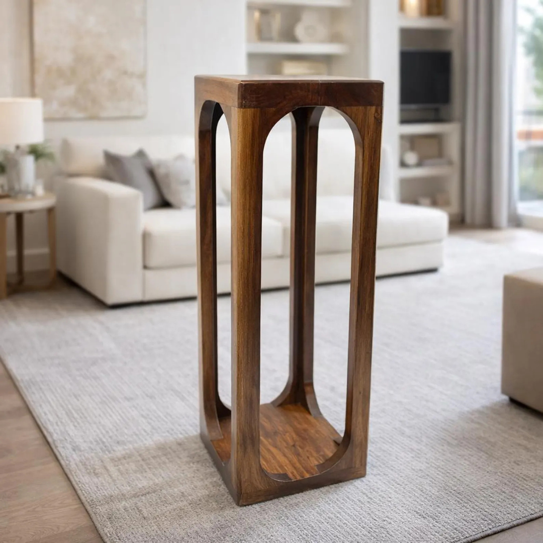 Handmade Solid Sheesham Wood Side Table | Modern Minimalist Nightstand | Bedside End Table & Plant Stand