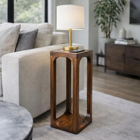 Handmade Solid Sheesham Wood Side Table | Modern Minimalist Nightstand | Bedside End Table & Plant Stand