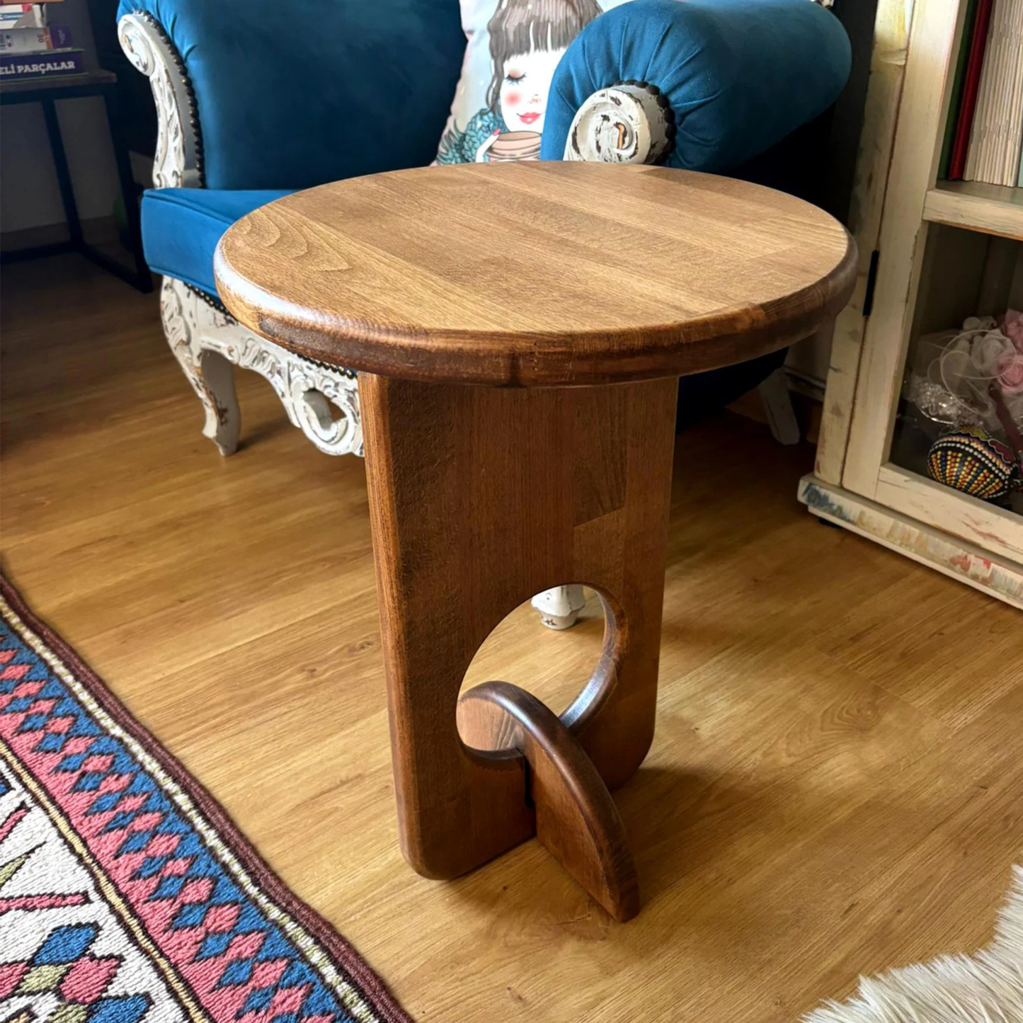 Handmade solid Sheesham wood side table with sculptural base