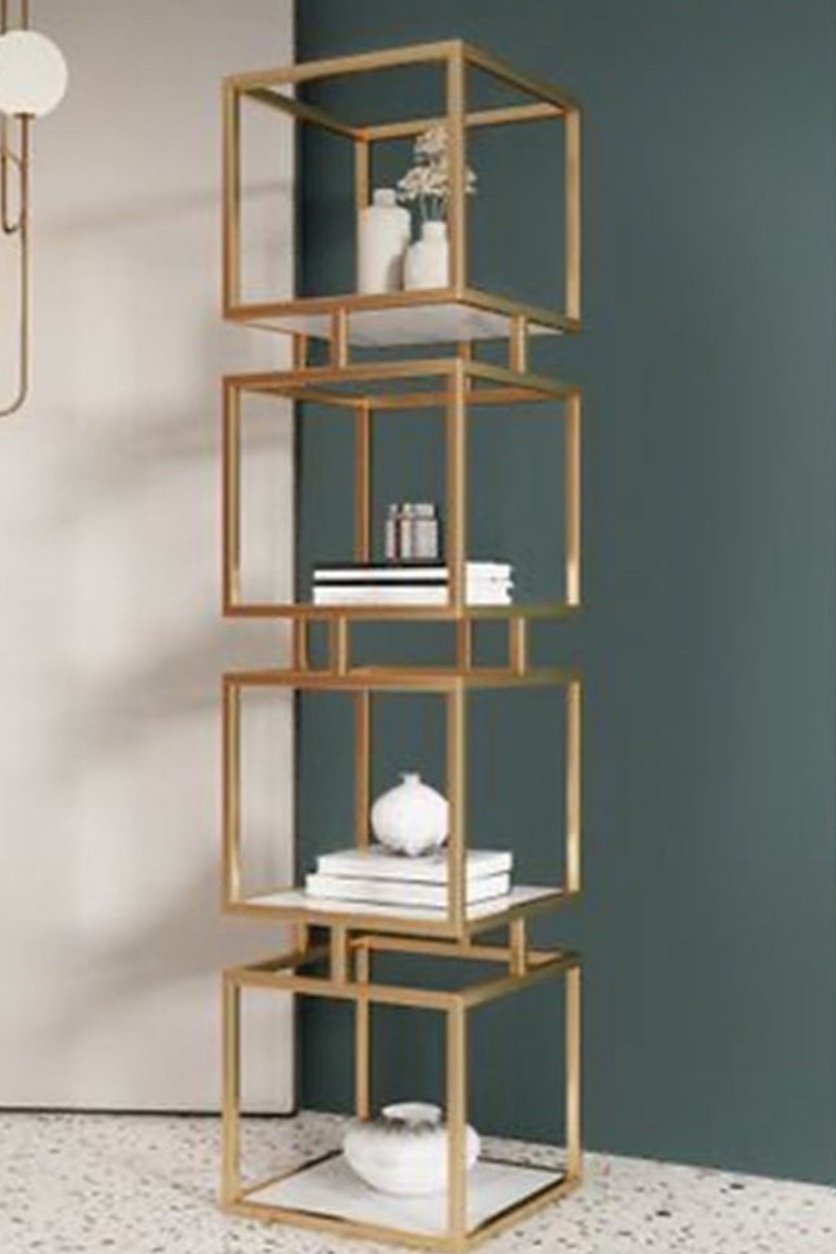 Gold Metal Shelving Unit with Interconnected Square Frames