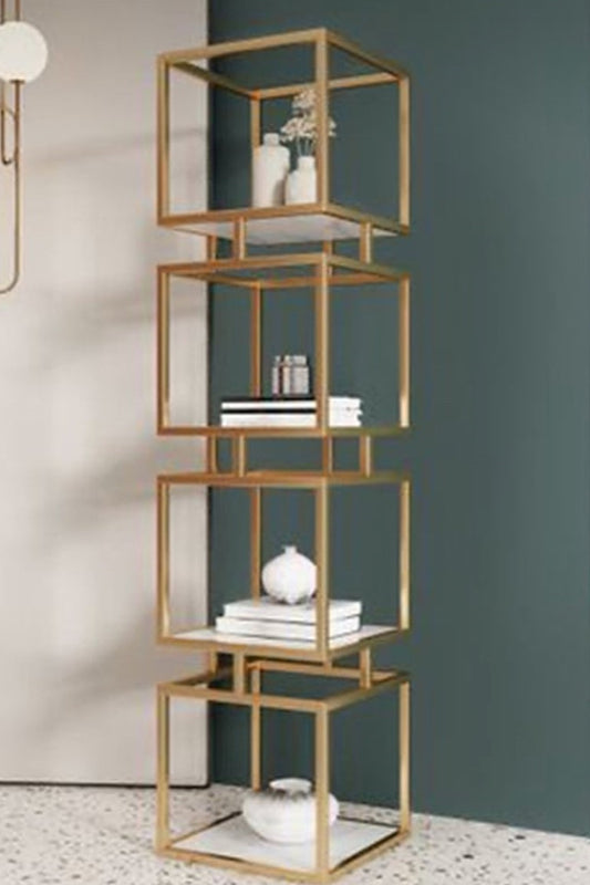 Gold Metal Shelving Unit with Interconnected Square Frames