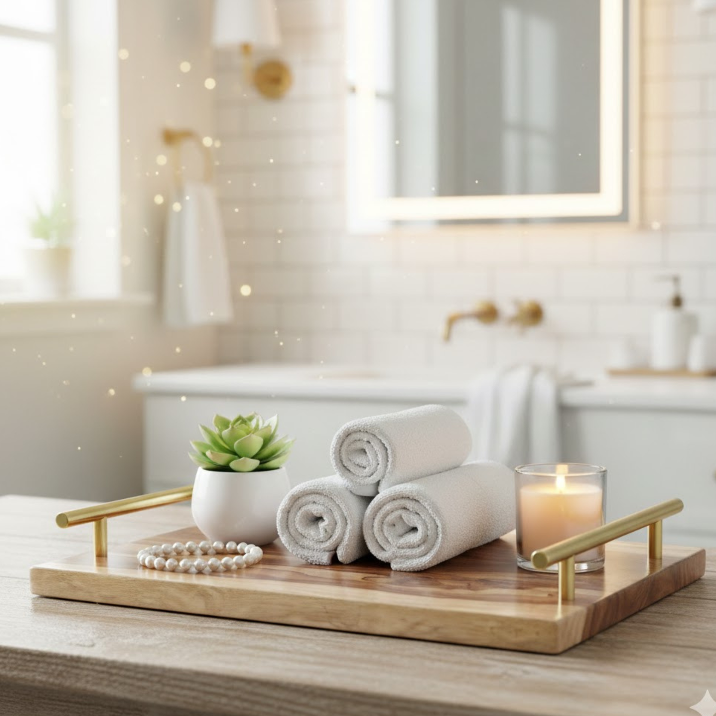 Wooden serving tray styled on coffee table, premium handcrafted wood tray for drinks and décor display, minimalist UK home interior by Adaptivo Furniture.