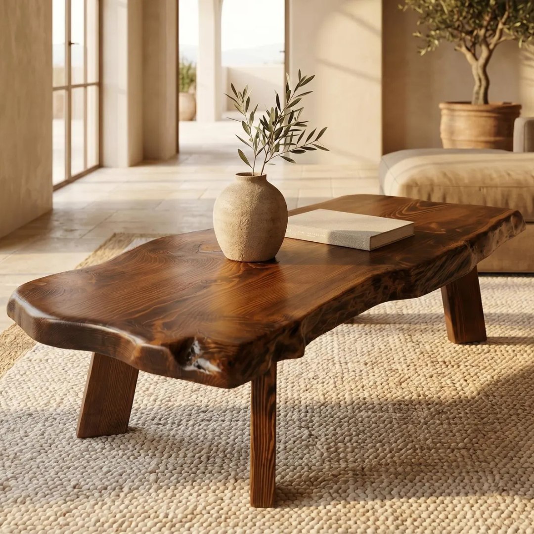 Live Edge Coffee Table | Solid Sheesham Wood Handmade Center Table | Rustic Living Room Furniture