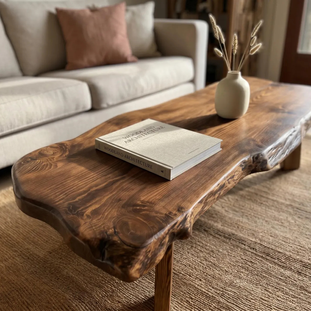 Live Edge Coffee Table | Solid Sheesham Wood Handmade Center Table | Rustic Living Room Furniture