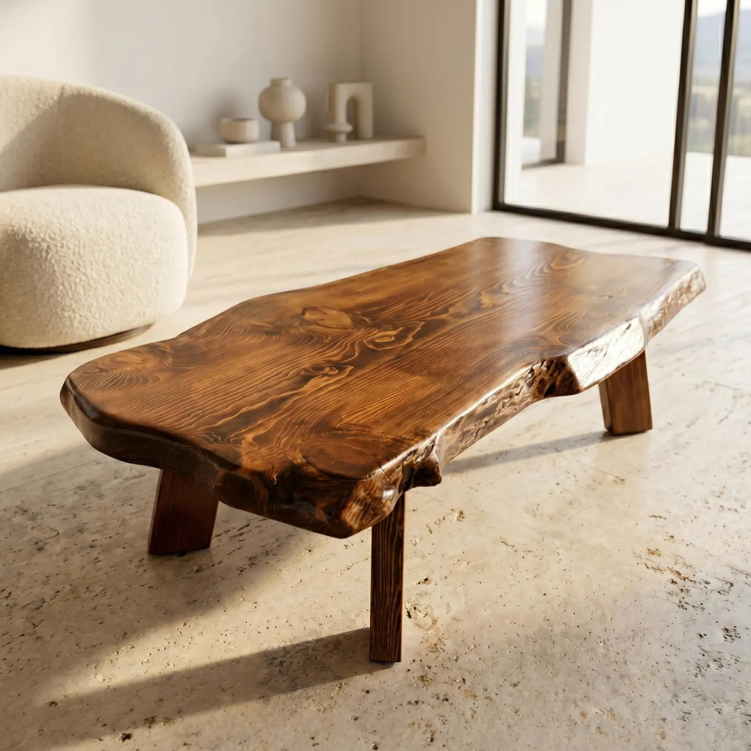 Live Edge Coffee Table | Solid Sheesham Wood Handmade Center Table | Rustic Living Room Furniture