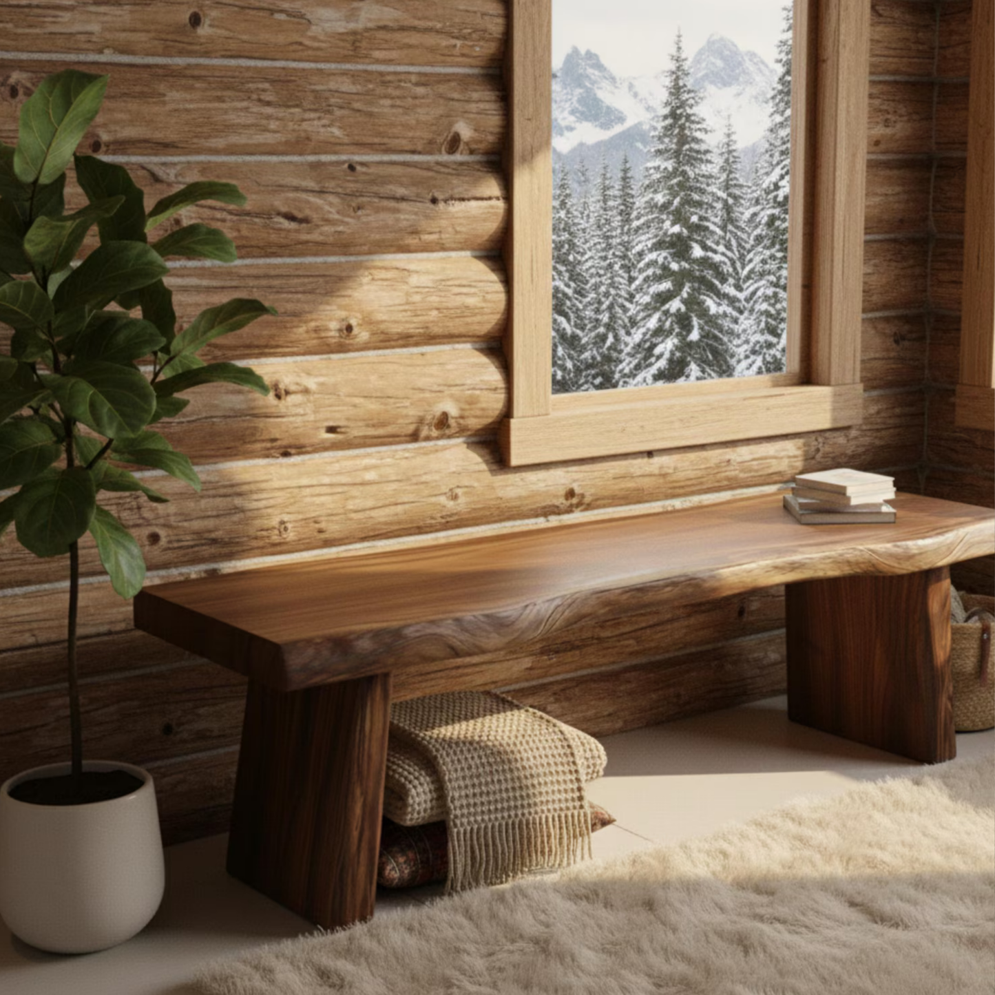 Live Edge Sheesham Wood Bench for Entryway – Handcrafted Rustic Seating, Solid Wood Hallway Bench | Adaptivo Furniture