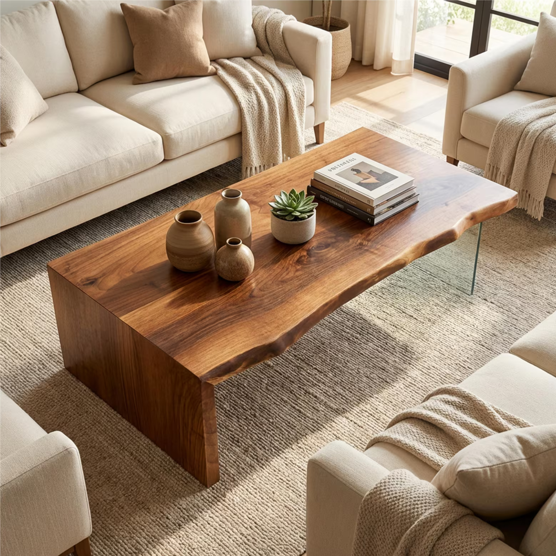 Solid Sheesham wood live edge center table 48 inch length