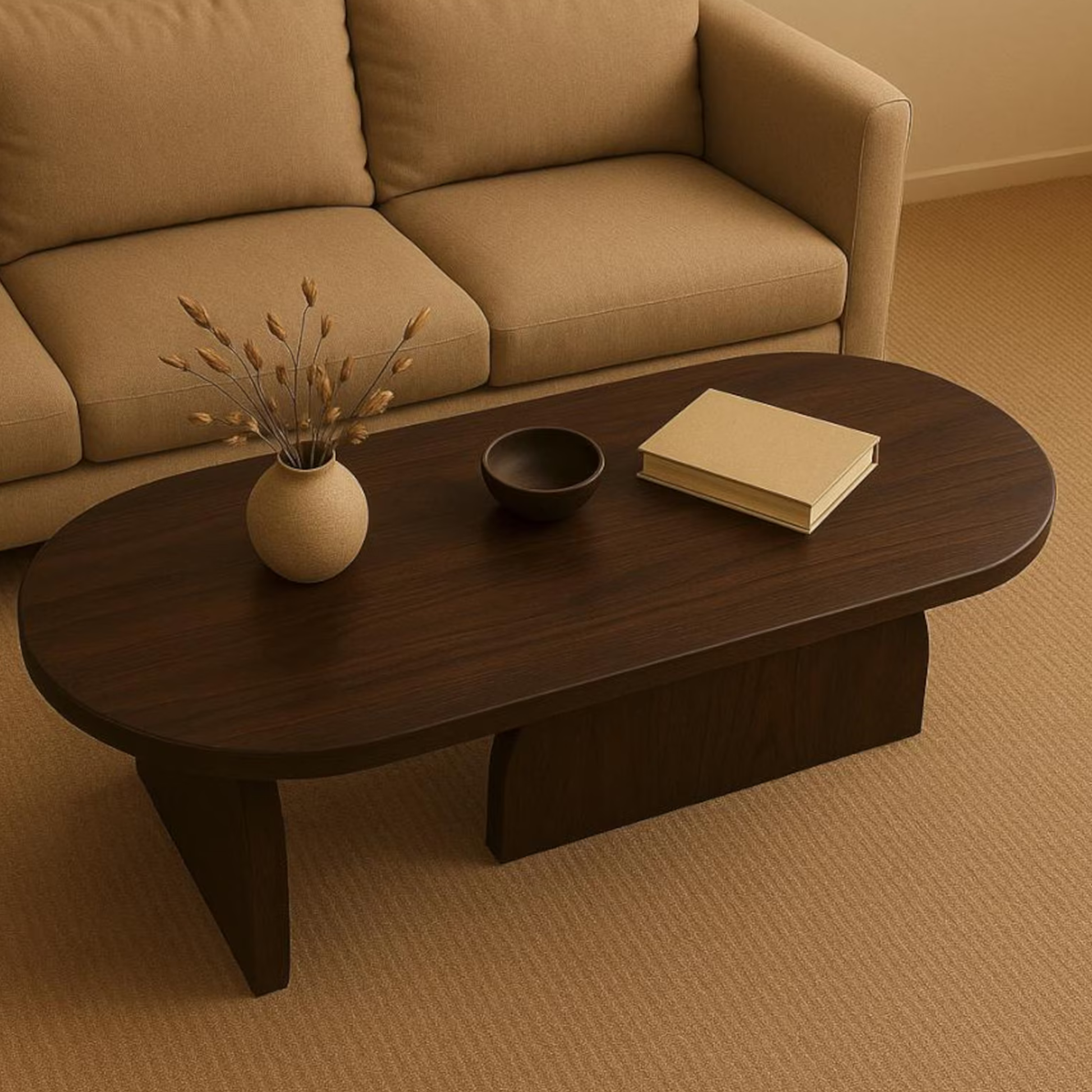 Solid beech wood oval center table 42 inch length