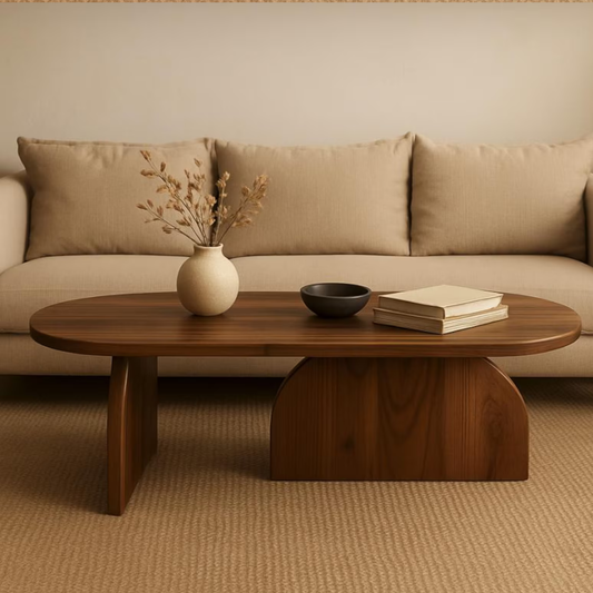 Oval beech wood coffee table Scandinavian minimalist design