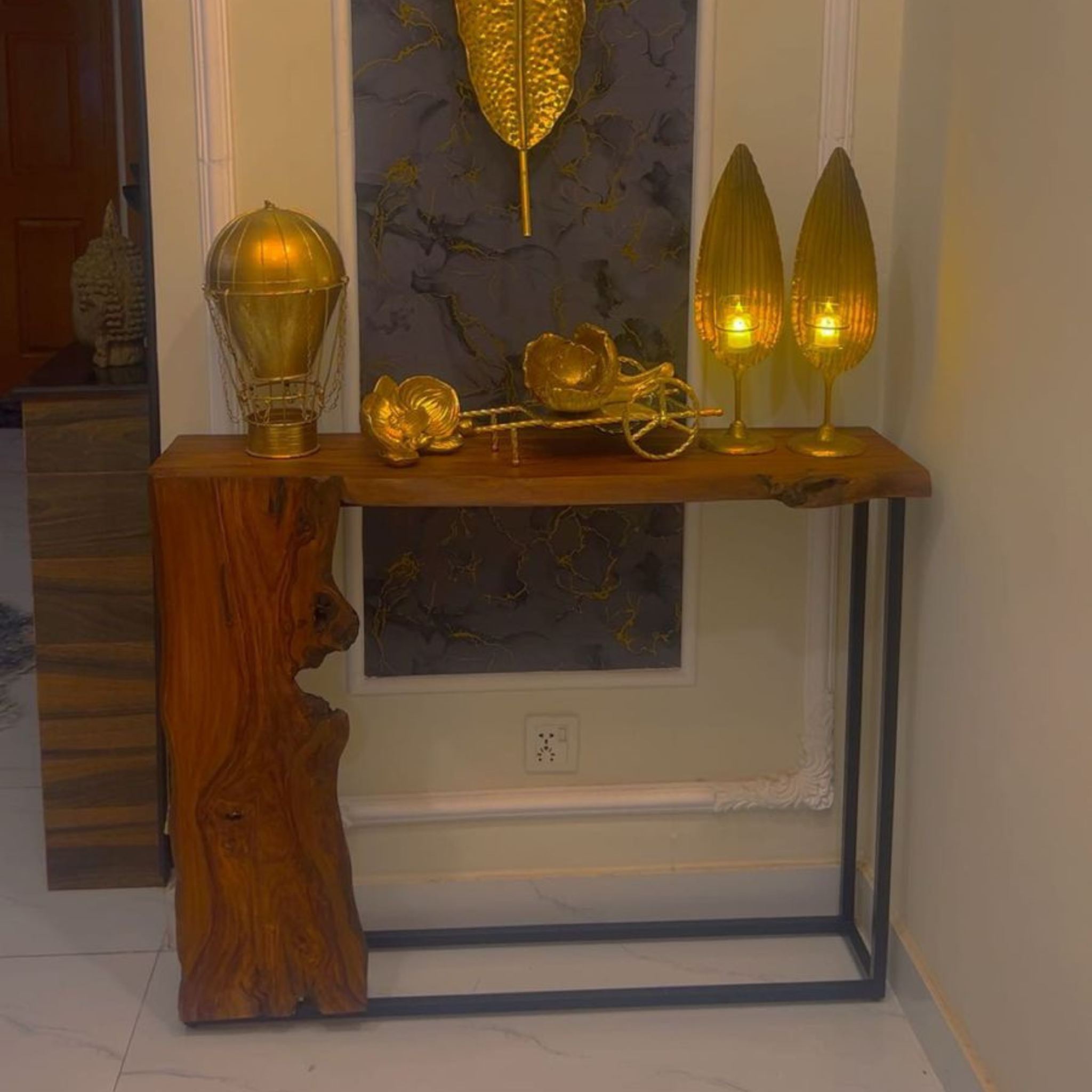 Live Edge Solid Wood Console Table with Metal Frame | Adaptivo Furniture