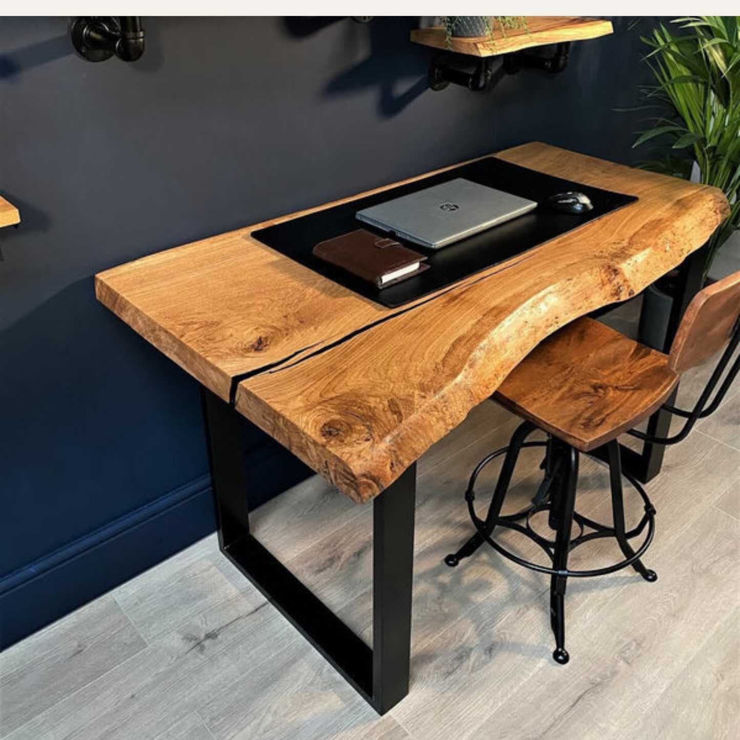 Modern Rustic Live Edge Desk – Natural Sheesham Wood Finish