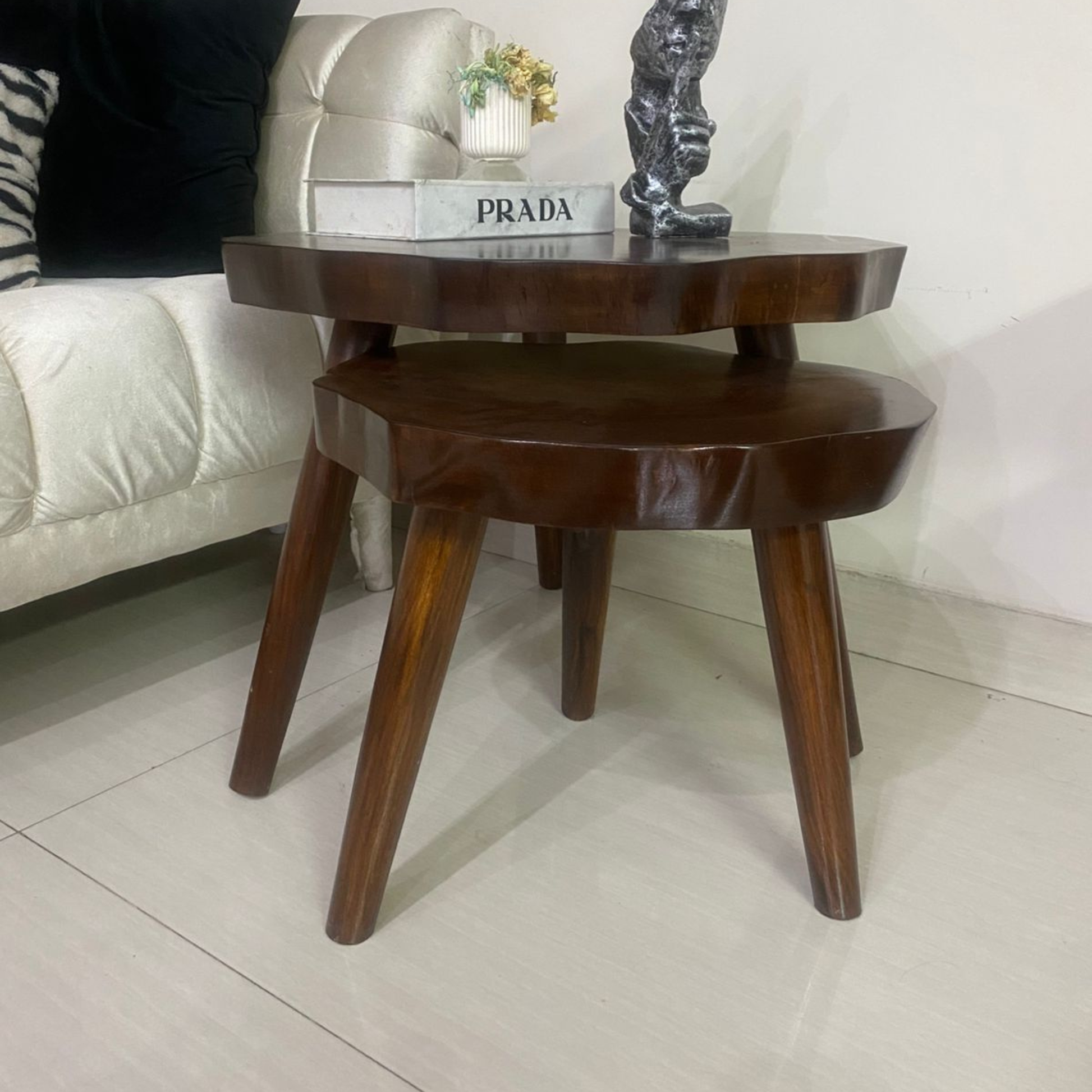 Live Edge Wooden Coffee Table made from solid Sheesham wood with natural finish by Adaptivo Furniture – rustic modern design for living room.