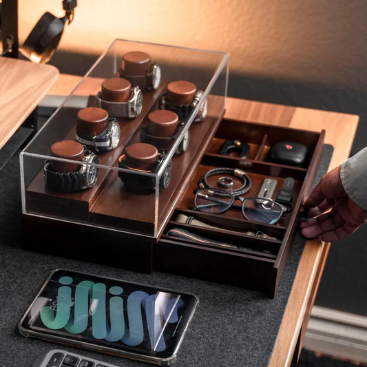 Luxury Wooden Watch & Accessory Organizer – Sheesham Wood Display Box with Acrylic Glass Lid
