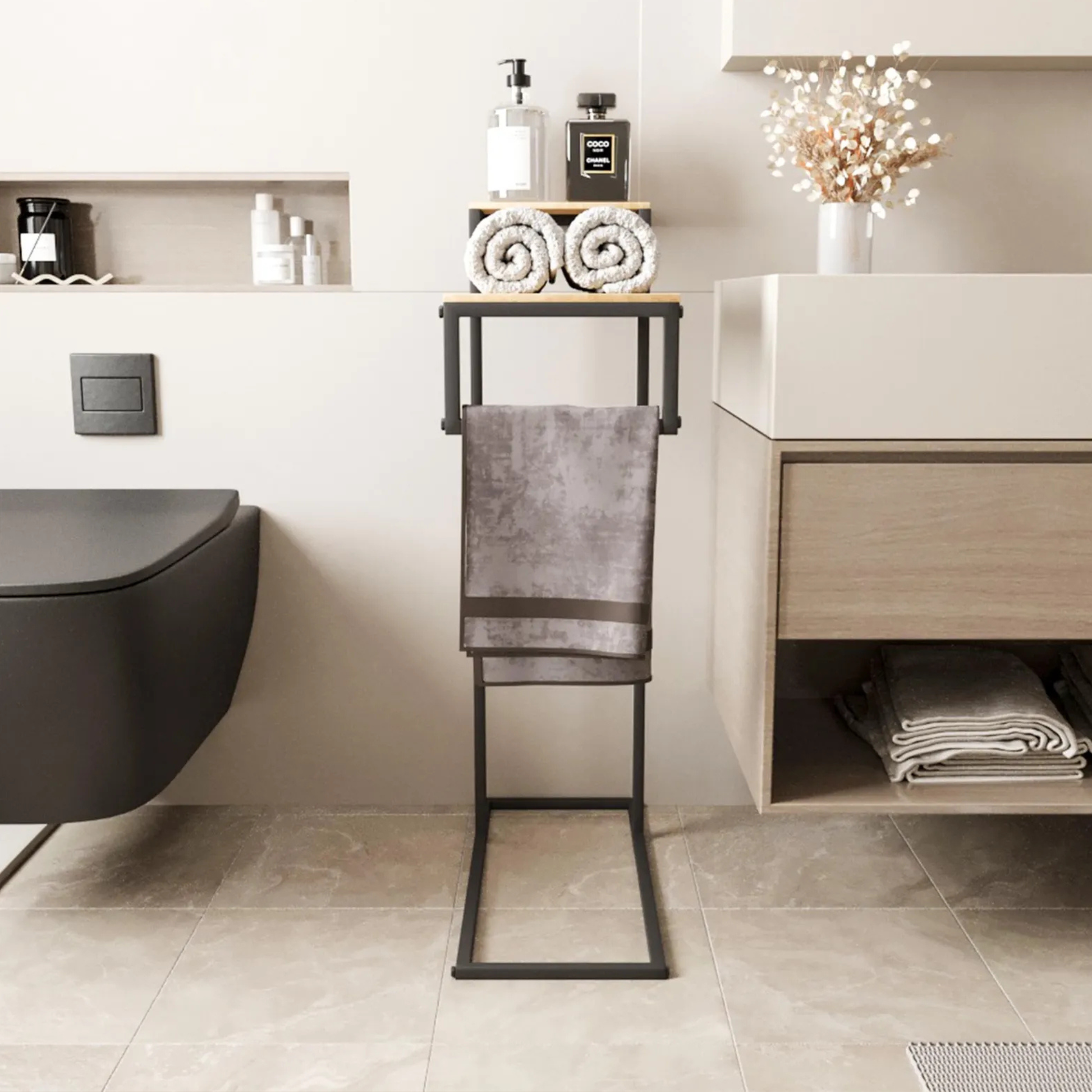 Industrial metal towel holder for bathroom storage