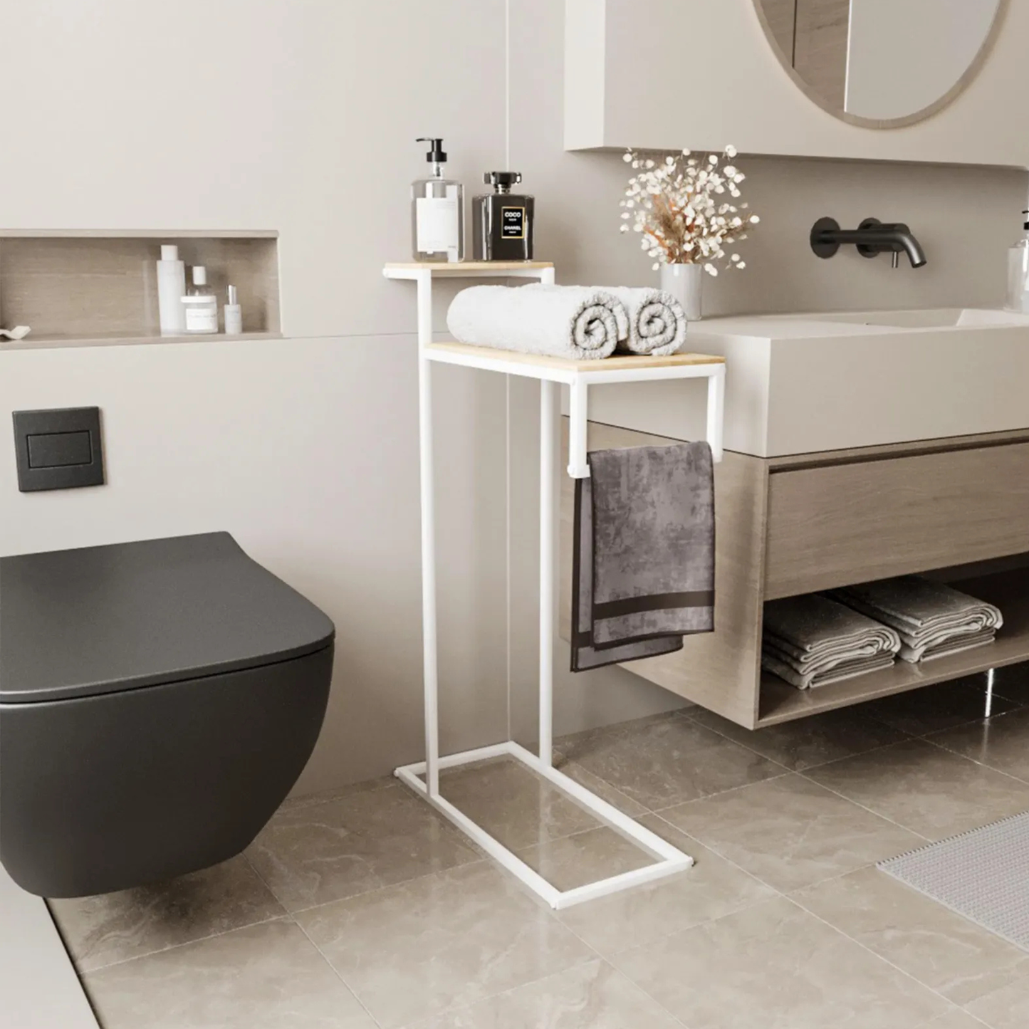 Modern vertical towel rack minimalist style
