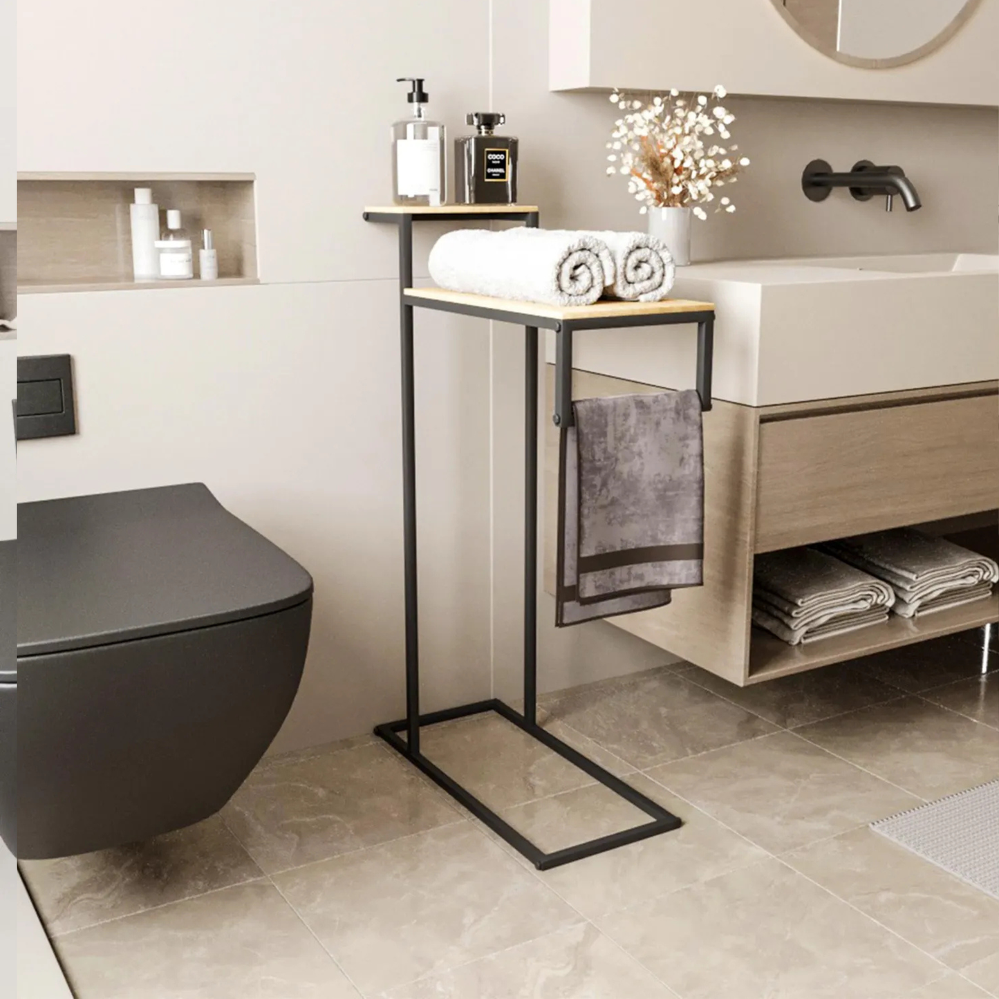 Metal bathroom towel rack modern freestanding design