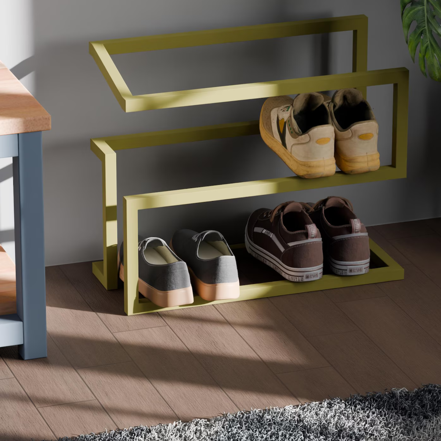 Industrial Matte Metal Shoe Rack – Compact Hallway Storage Solution