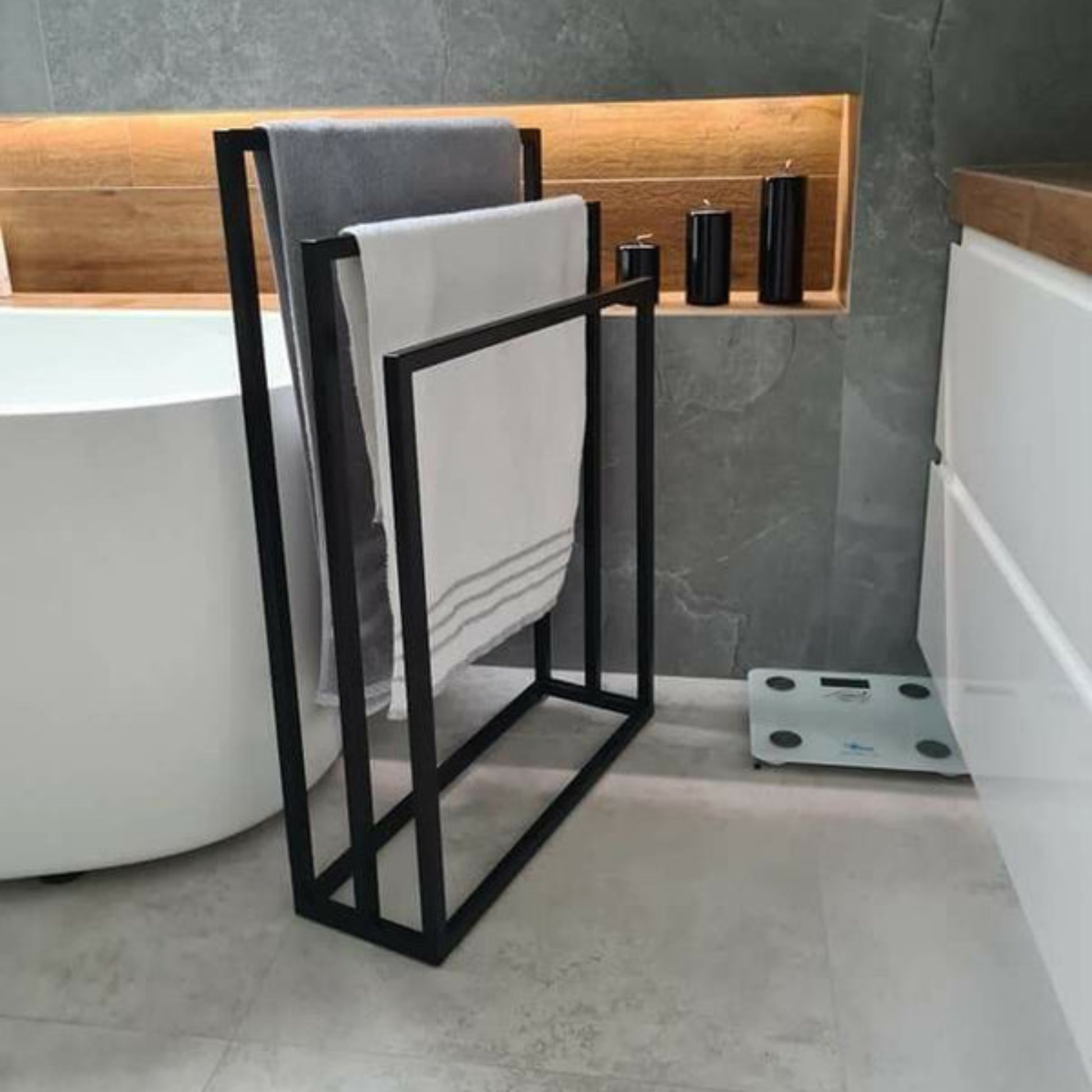 Durable Metal Bathroom Towel Stand – Wall-Mounted 3-Level Storage Rack by Adaptivo Furniture