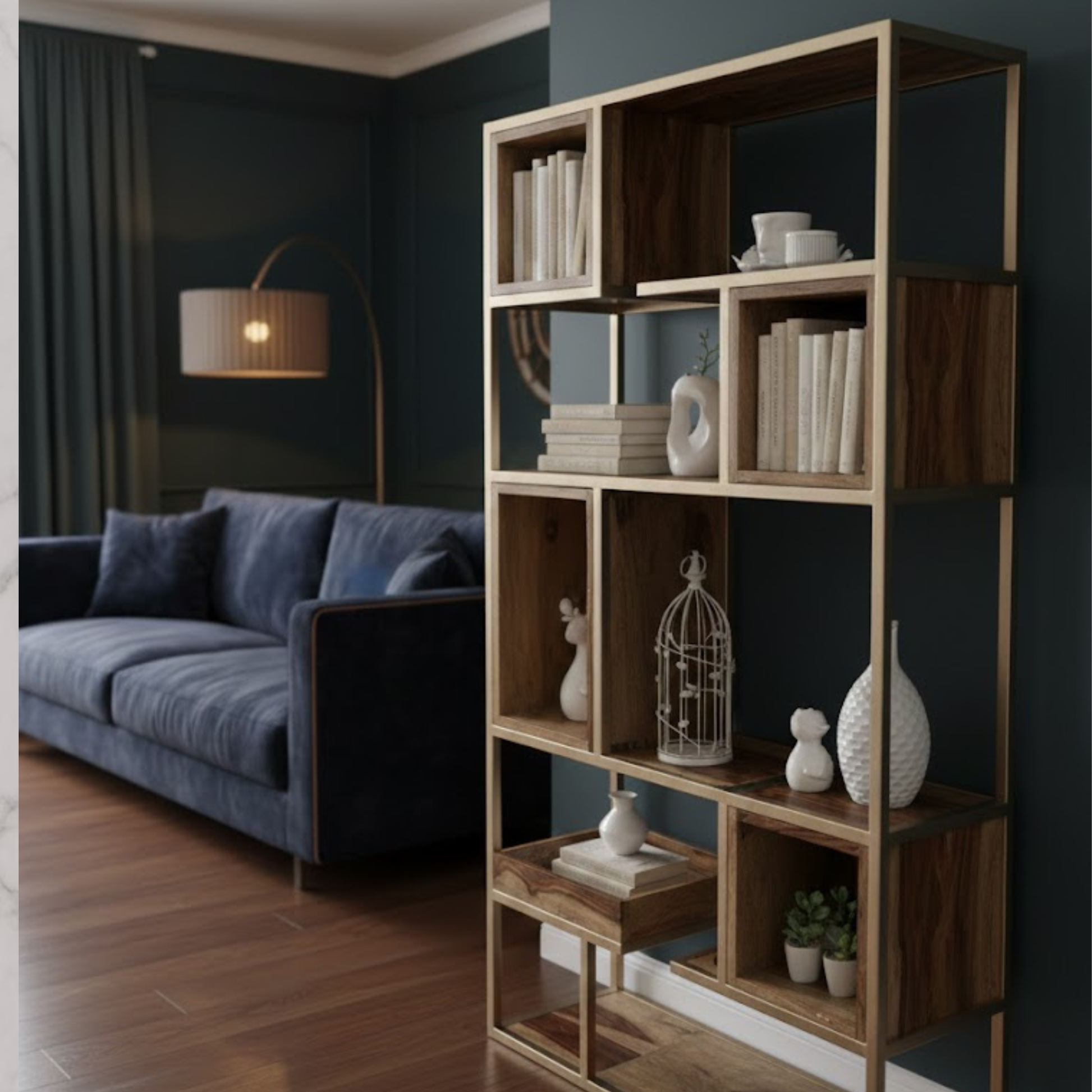 Pure Sheesham Wood & Metal Tall Display Shelf – Minimalist Open Storage Rack for Home & Office | Adaptivo Furniture