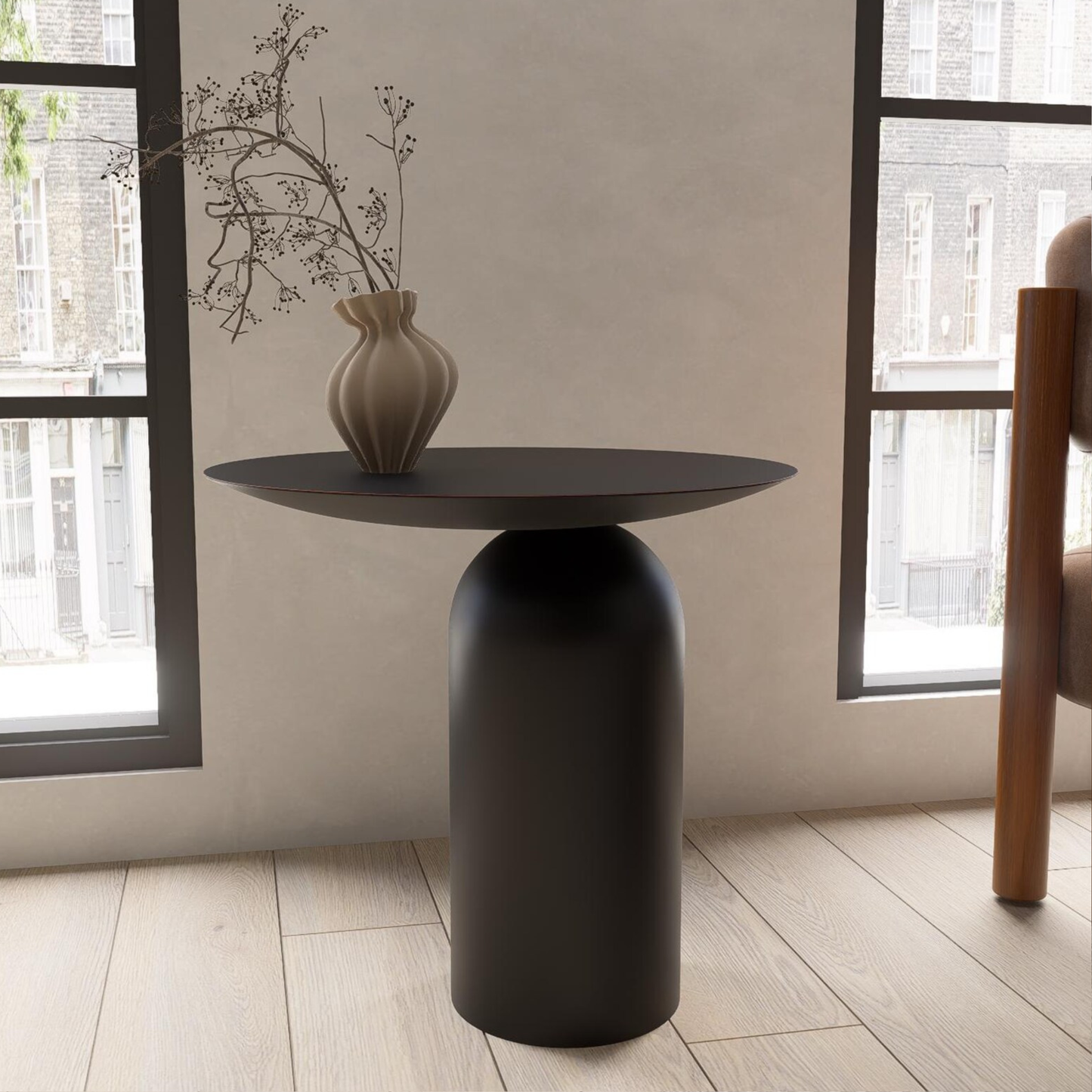 Solid Sheesham wood sculptural side table 16 inch width