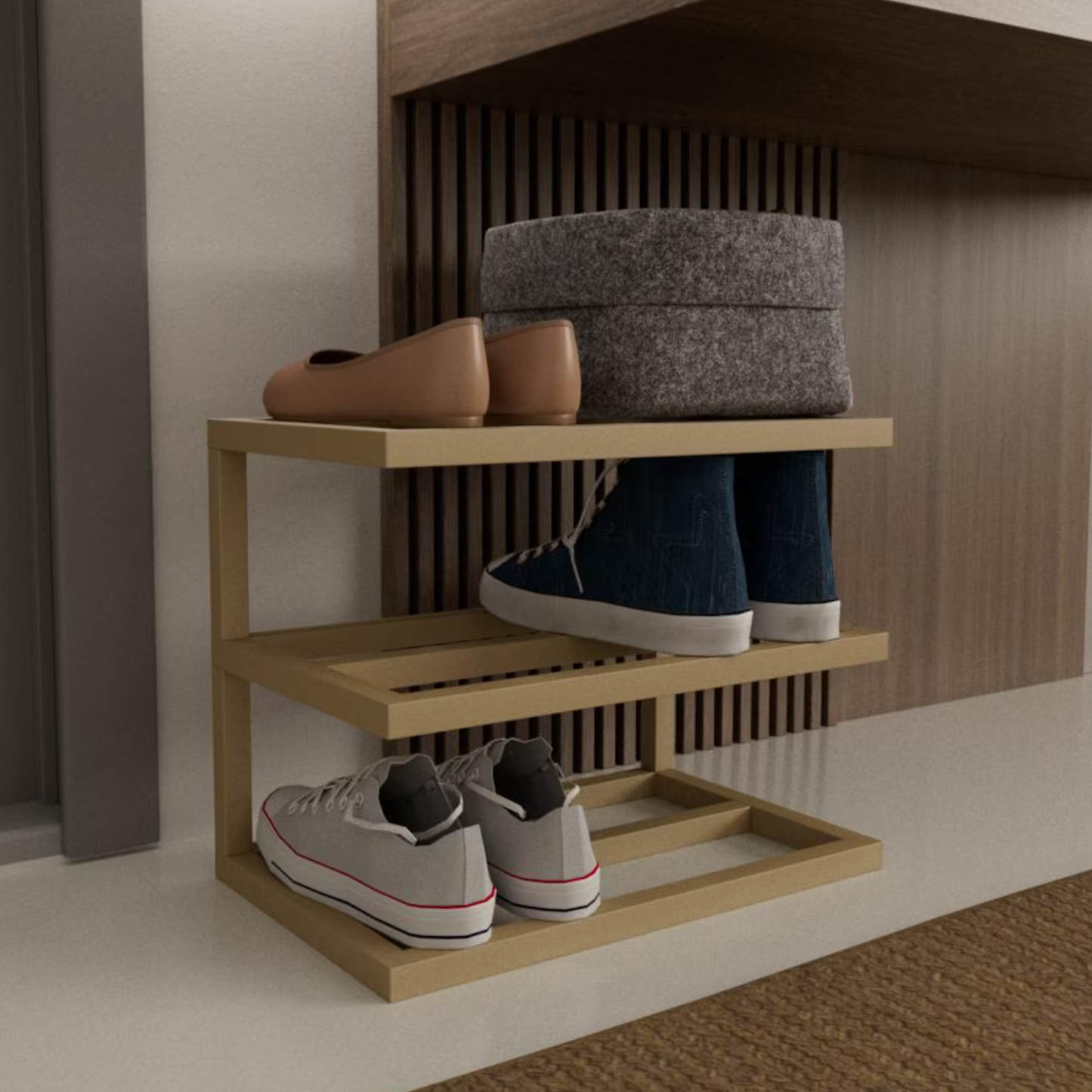 Modern Shoe Organizer for Small Spaces – Metal Frame with Open Shelves