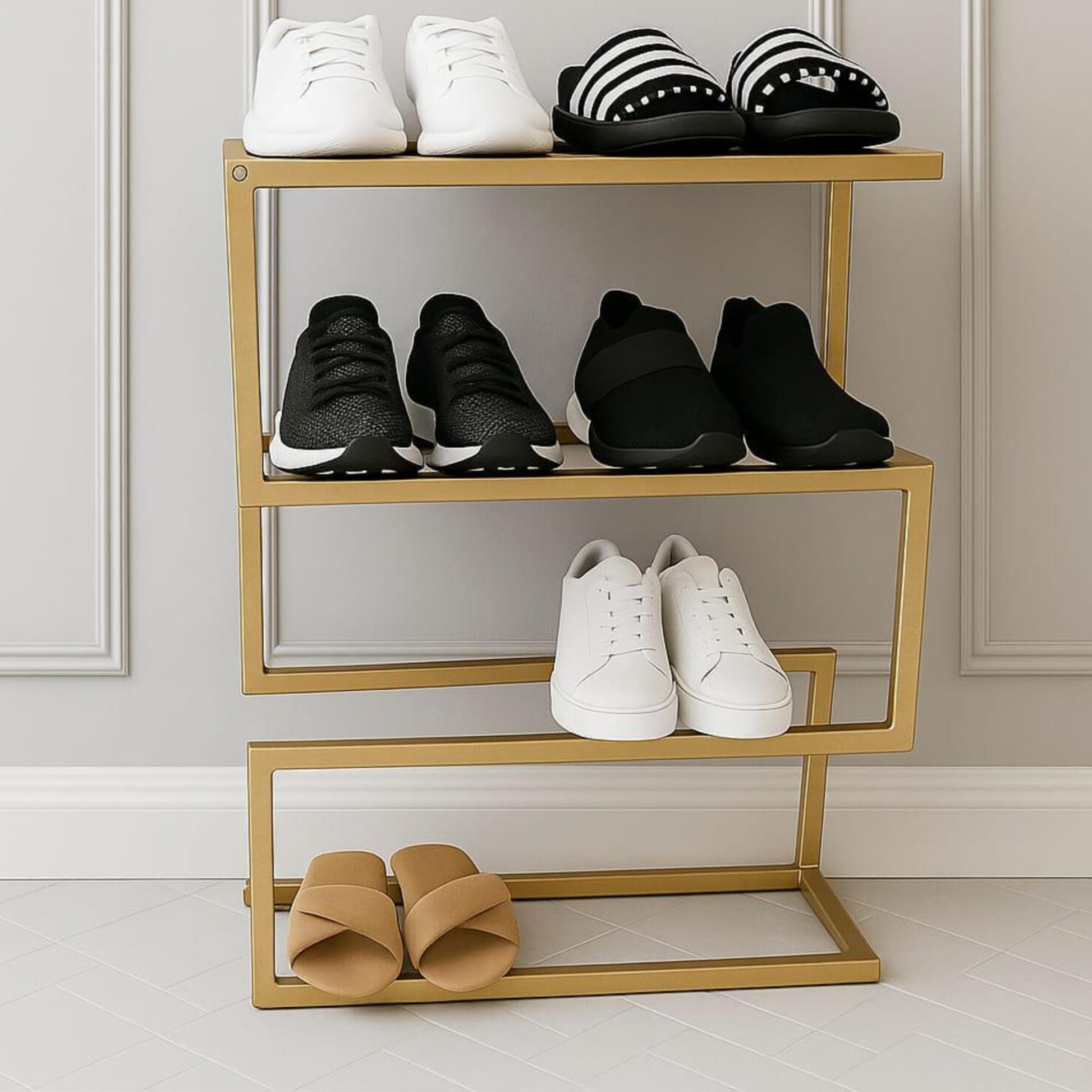 Modern 3-Tier Metal Shoe Rack – Freestanding Entryway Organizer in Matte Black by Adaptivo Furniture